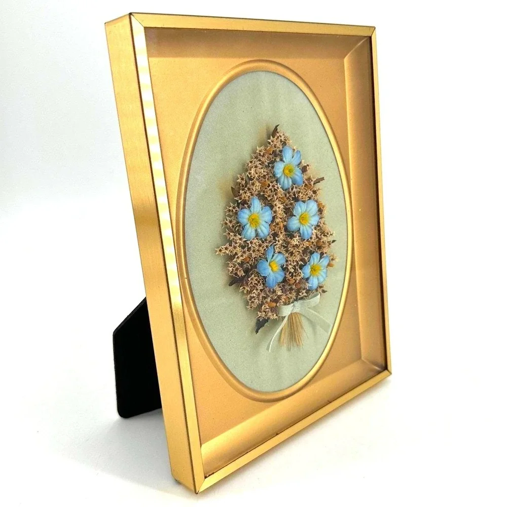 Vintage Cottagecore Gold‎ Framed Pressed Flower Botanical Wall Art Decor